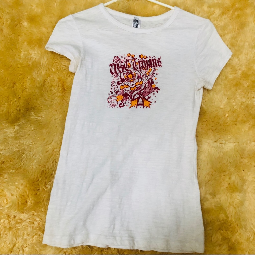 USC TROJANS cream white red & gold t-shirt top
